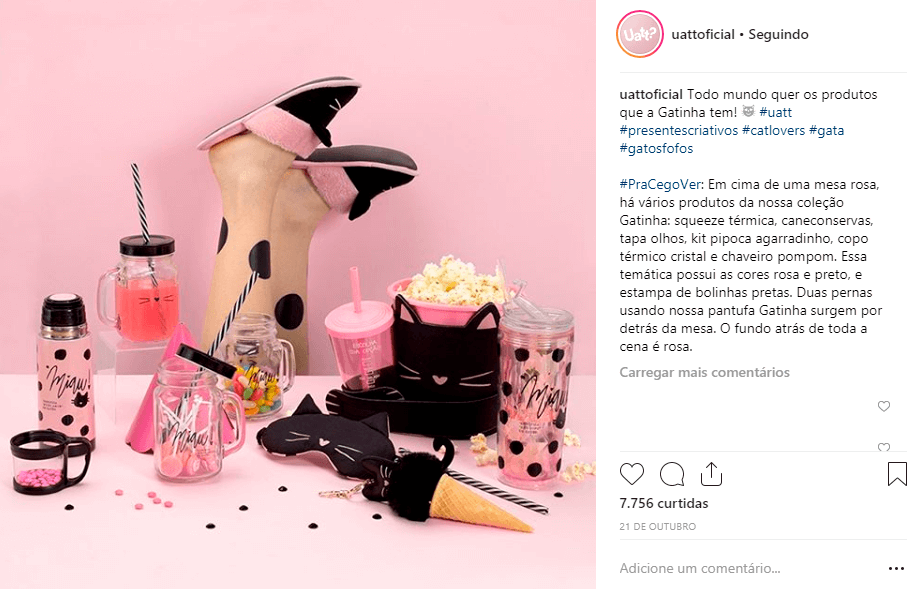 Postagem dos produtos da linha Gatinha no Instagram Oficial da Uatt?